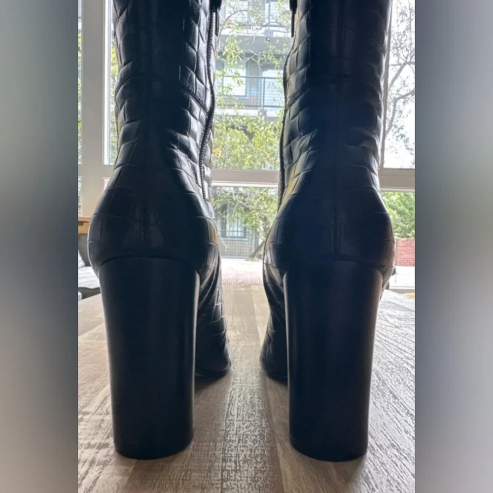 New Dune London Sonoma Black Woven Leather Knee High Boots